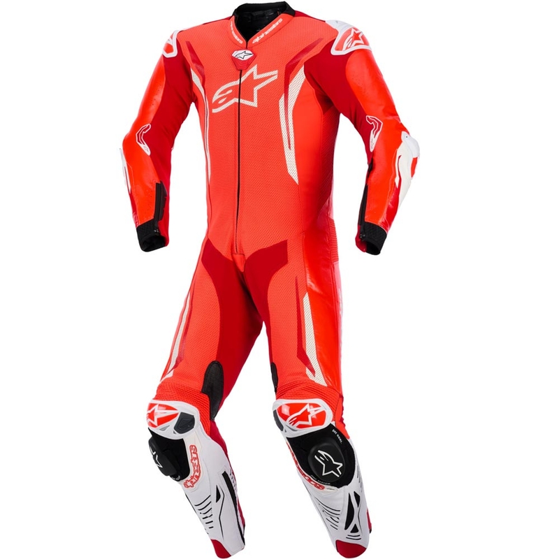Alpinestars GP TECH V5 jednodijelno motociklističko kožno odijelo fluo crveno-crveno-bijelo