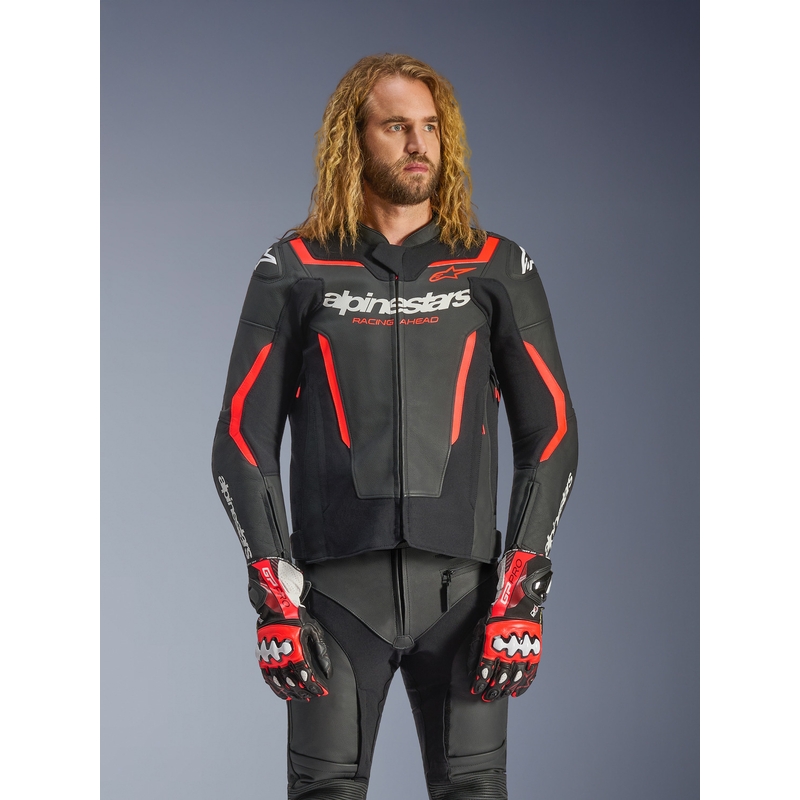 Alpinestars GP Force V2 kožna motociklistička jakna crno-fluo crveno-bijela
