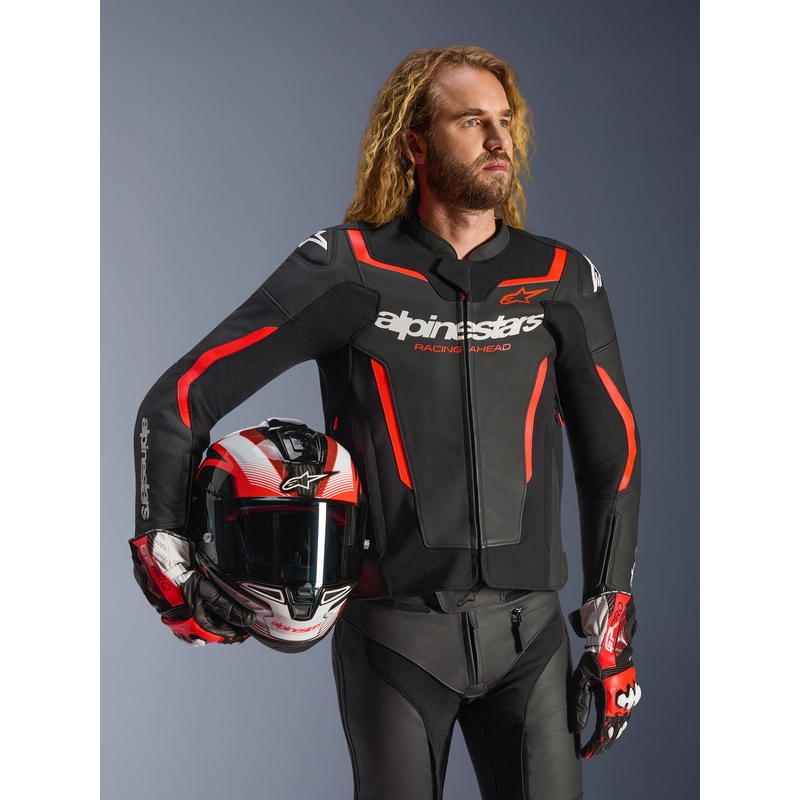 Alpinestars GP Force V2 kožna motociklistička jakna crno-fluo crveno-bijela