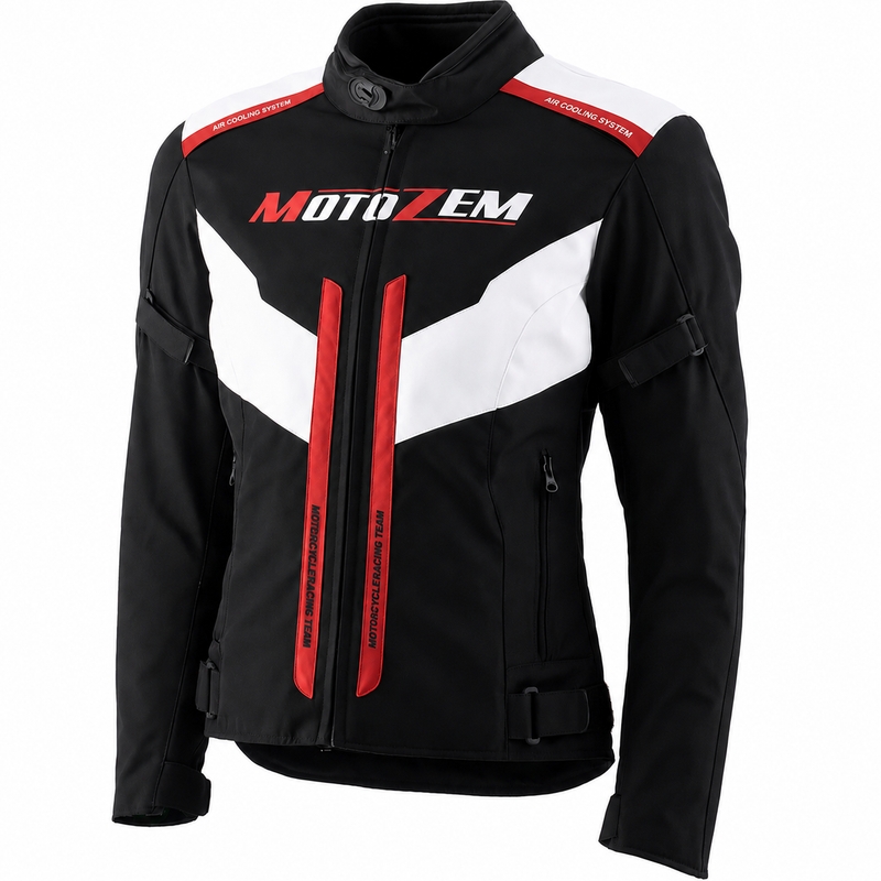 Ženska motociklistička jakna Motozem Team 2 crno-bijela