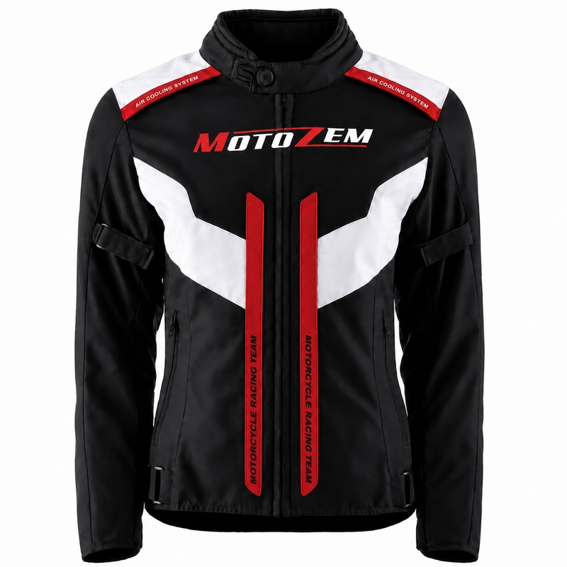 Ženska motociklistička jakna Motozem Team 2 crno-bijela