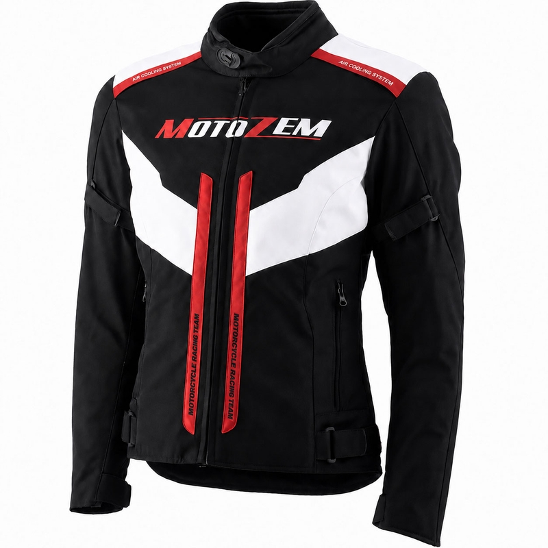 Ženska motociklistička jakna Motozem Team 2 crno-bijela