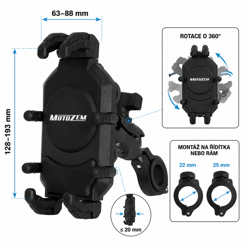 Držač za mobitel protiv vibracija MotoZem Claw crni
