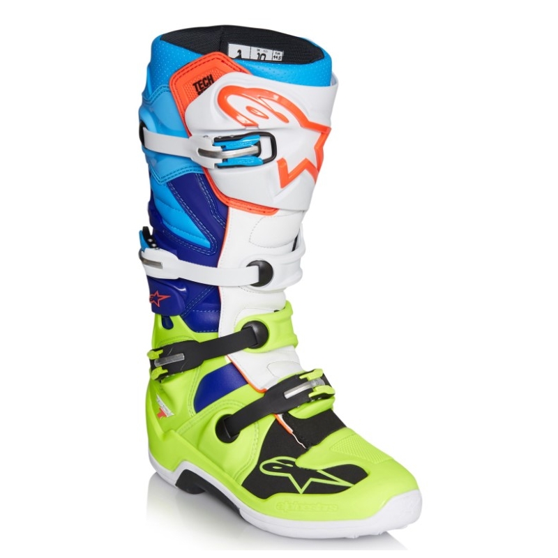 Alpinestars Tech 7 motorističke čizme žuto-bijelo-plavo-crveno-crno