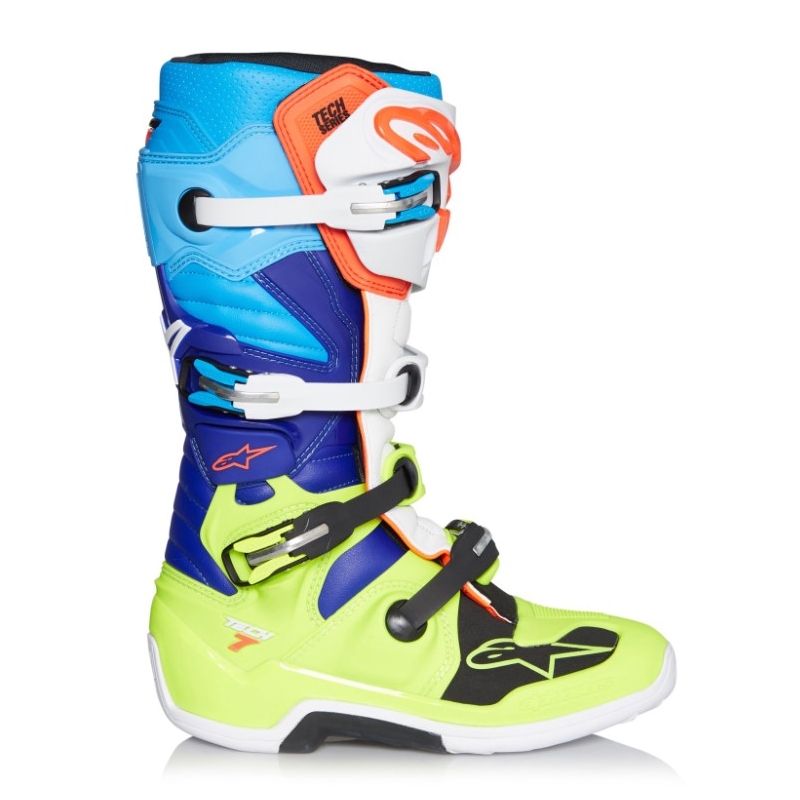 Alpinestars Tech 7 motorističke čizme žuto-bijelo-plavo-crveno-crno