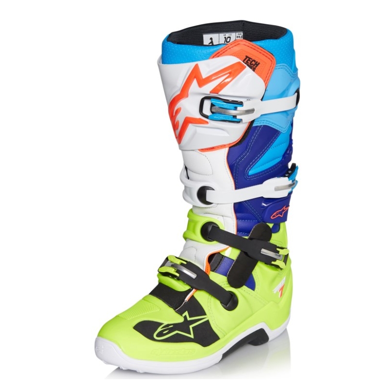 Alpinestars Tech 7 motorističke čizme žuto-bijelo-plavo-crveno-crno