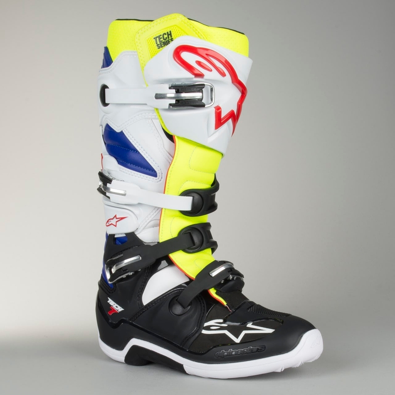Alpinestars Tech 7 motorističke čizme bijelo-crno-plavo-crveno-fluo žuto