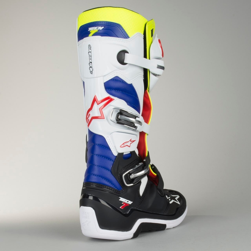 Alpinestars Tech 7 motorističke čizme bijelo-crno-plavo-crveno-fluo žuto