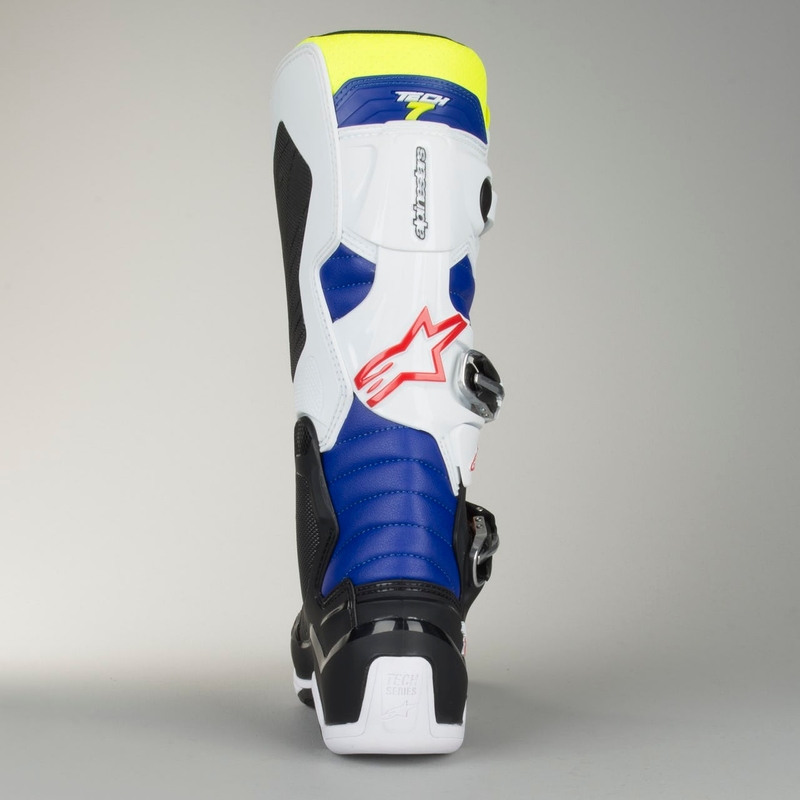 Alpinestars Tech 7 motorističke čizme bijelo-crno-plavo-crveno-fluo žuto