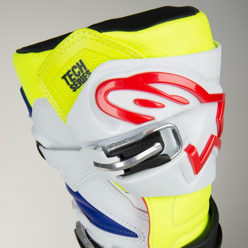 Alpinestars Tech 7 motorističke čizme bijelo-crno-plavo-crveno-fluo žuto