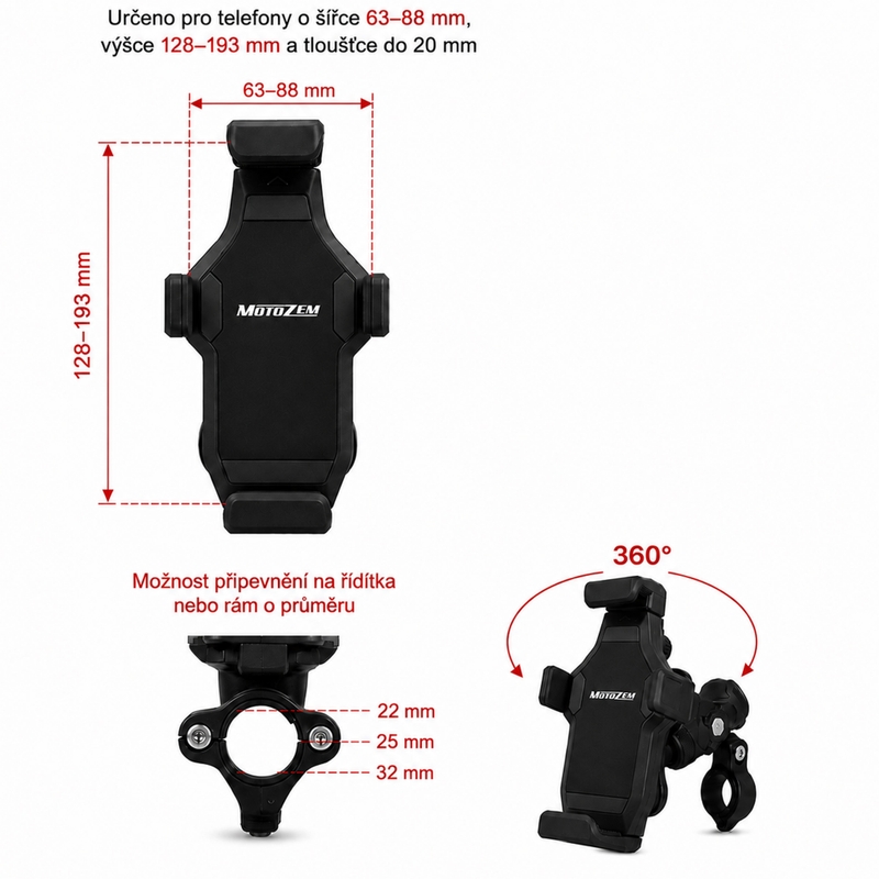 Antivibracijski nosač za motocikl s bravom MotoZem Grip PRO crni