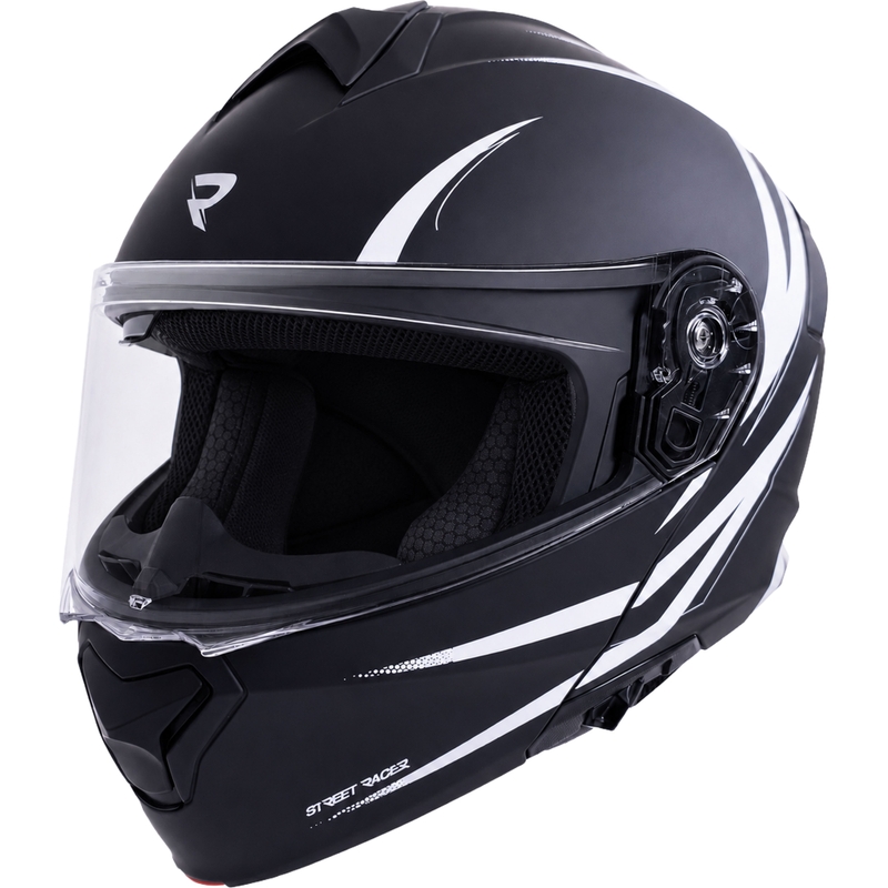 Preklopna motociklistička kaciga Street Racer Fury mat crno-bijela - uzorak