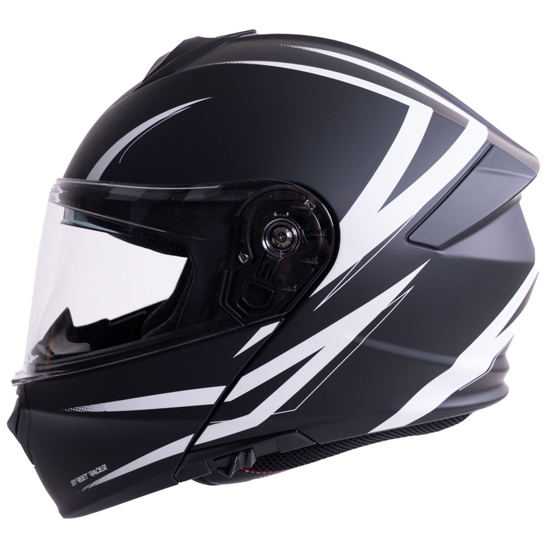 Preklopna motociklistička kaciga Street Racer Fury mat crno-bijela - uzorak