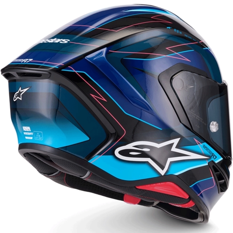 Alpinestars S-R7 Kinetis kaciga za motocikle s punim licem crno-plavo-fluo ružičasto-bijela