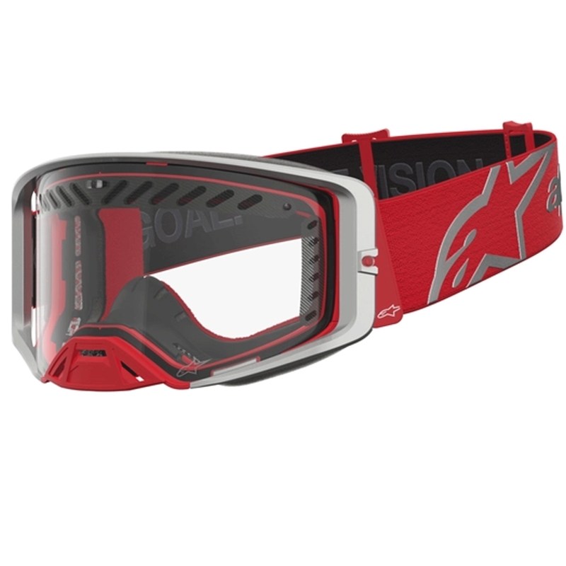 Alpinestars Supertech Dura Air Fluid motokros naočale crveno-srebrne s prozirnim pleksiglasom