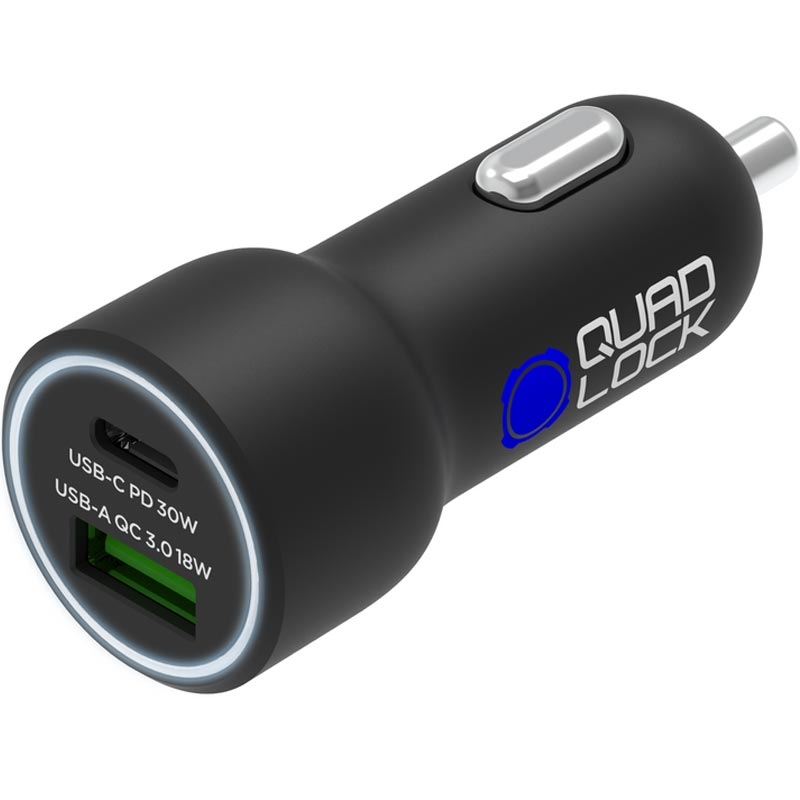 Quad Lock® 48W USB-C PD + USB-A QC 3.0 auto punjač crne boje