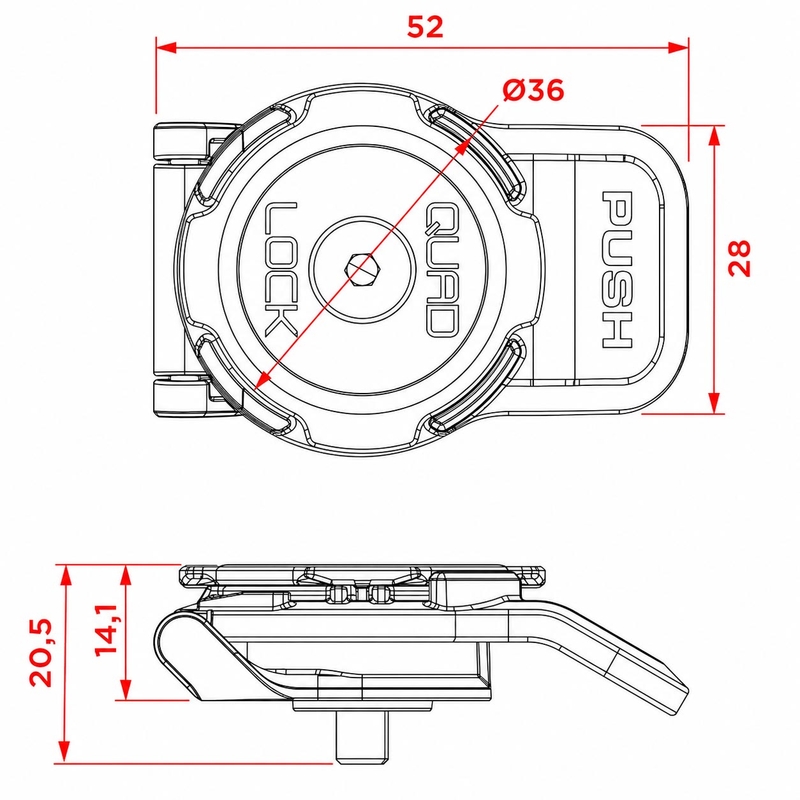 Quad Lock® 360 Držač za mobitel s kratkom polugom, crni