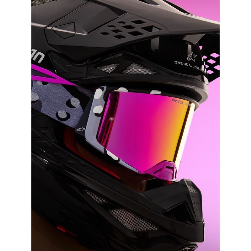 Alpinestars Supertech Lone ljubičaste maskirne motokros naočale s ružičastim pleksiglasom od zrcala