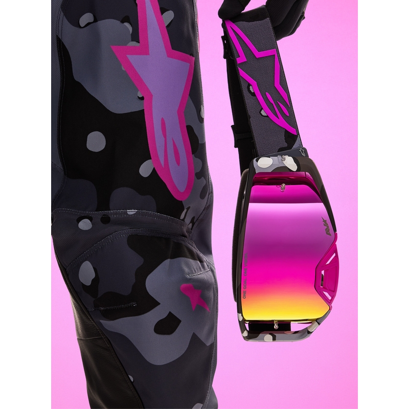 Alpinestars Supertech Lone ljubičaste maskirne motokros naočale s ružičastim pleksiglasom od zrcala