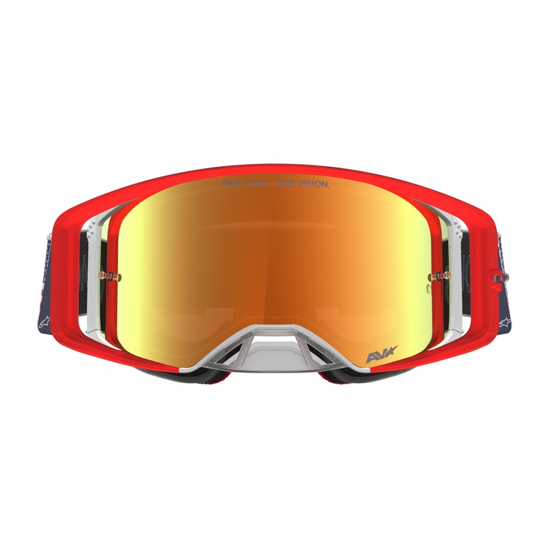Alpinestars Supertech Fiftyfold motokros naočale plavo-crveno-bijele s crvenim zrcalnim pleksiglasom