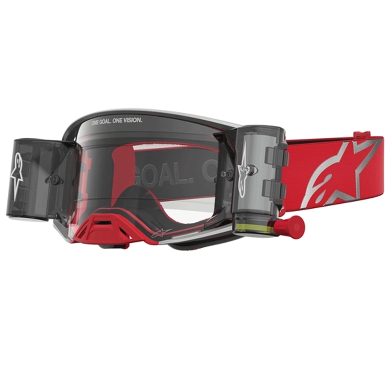 Alpinestars Supertech Firma crveno-srebrne motokros naočale s prozirnim pleksiglasom
