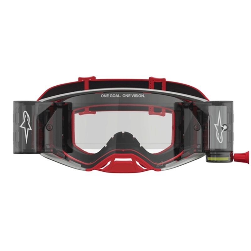 Alpinestars Supertech Firma crveno-srebrne motokros naočale s prozirnim pleksiglasom
