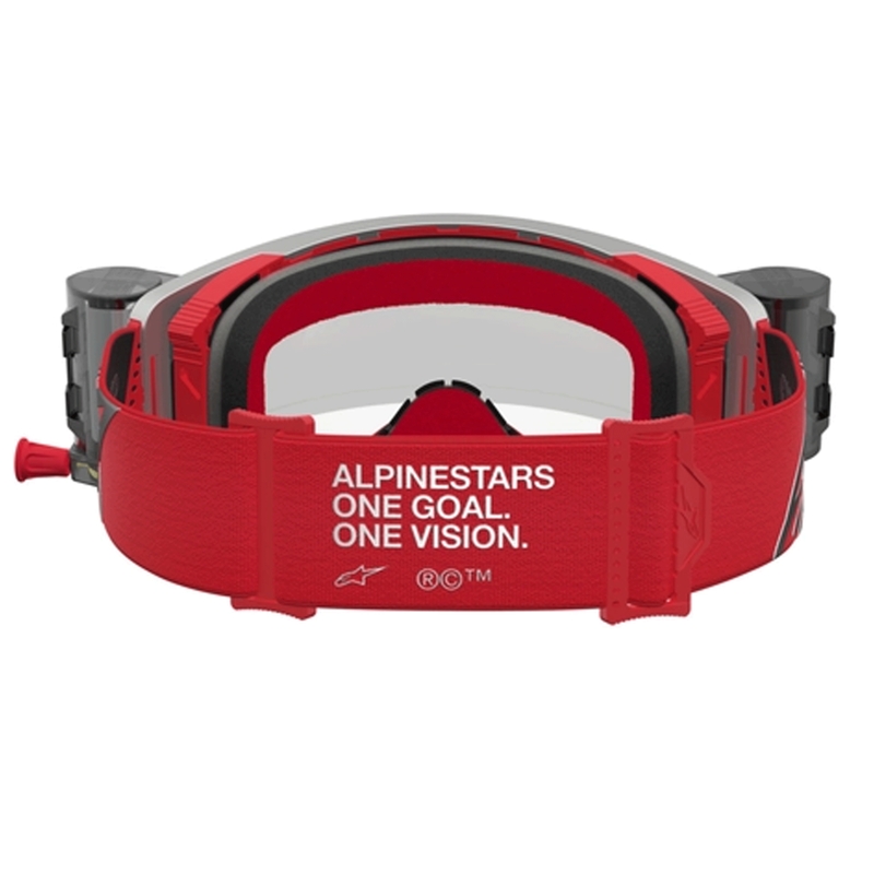 Alpinestars Supertech Firma crveno-srebrne motokros naočale s prozirnim pleksiglasom