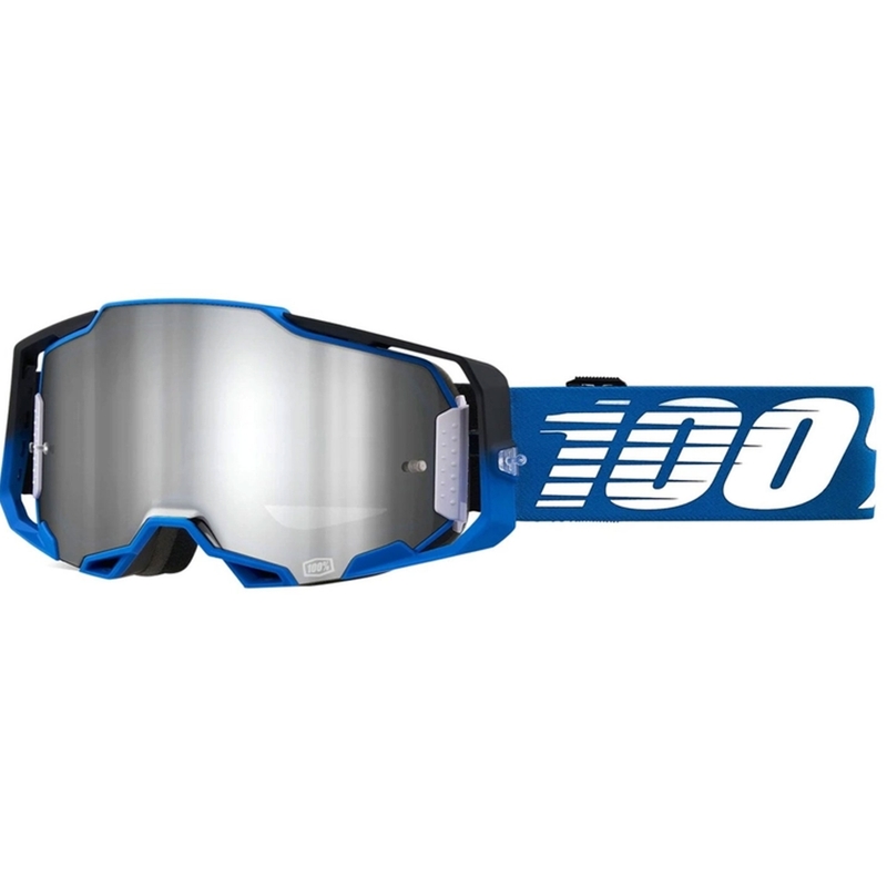 Naočale za motocross 100% ARMEGA Rockchuck crno-bijelo-plave (srebrni pleksiglas)