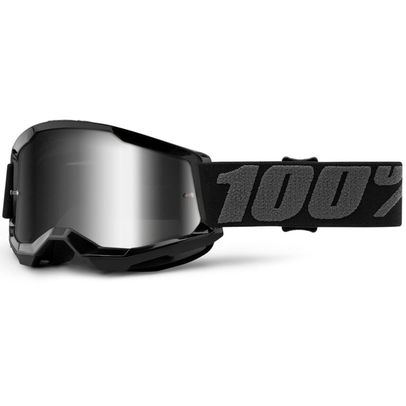 Dječje naočale za motocross 100% STRATA 2 crne (srebrni zrcalni pleksiglas)
