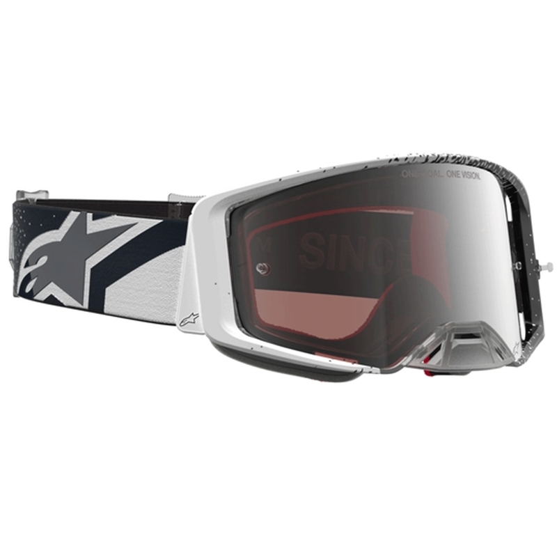 Alpinestars Supertech motocross naočale bijelo-crne s ogledalom od srebrnog pleksiglasa