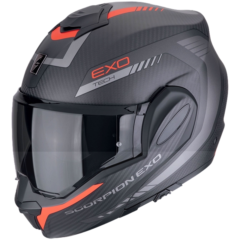 Motociklistička kaciga na preklop Scorpion EXO-TECH EVO CARBON COSY mat crno-crvena - II. kvaliteta