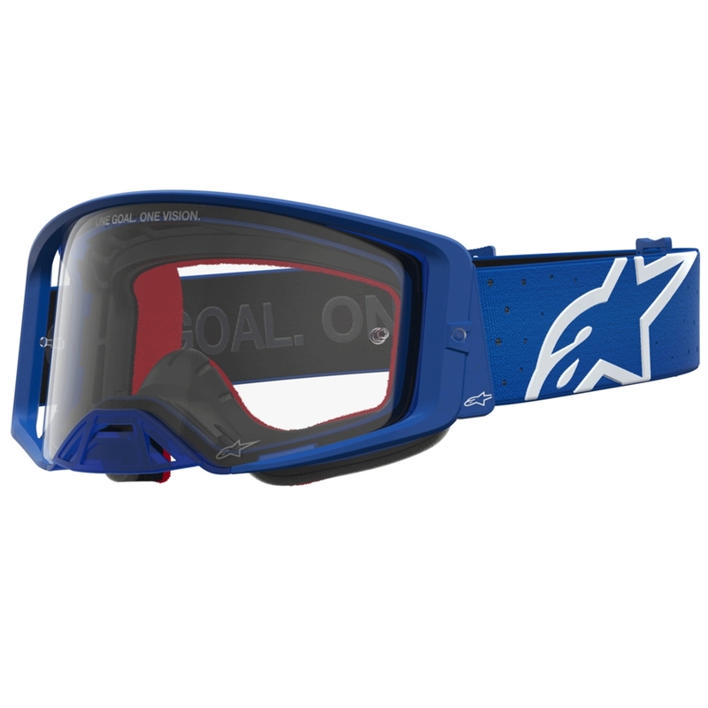 Alpinestars Supertech Vesta plavo-bijele motokros naočale s prozirnim pleksiglasom