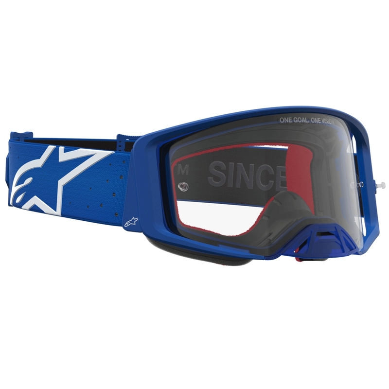 Alpinestars Supertech Vesta plavo-bijele motokros naočale s prozirnim pleksiglasom