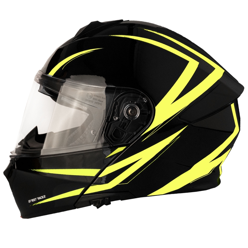 Preklopna motociklistička kaciga Street Racer Fury crno-fluo žuta 2 - II. kvaliteta