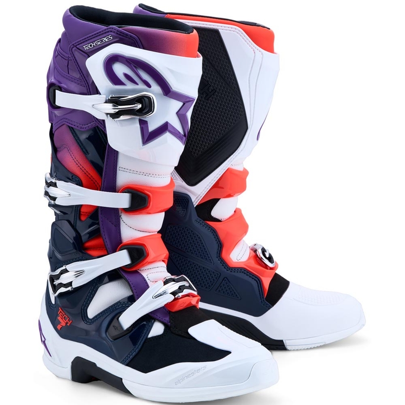 Alpinestars TECH 7 motokros čizme ljubičasto-bijelo-tamnoplavo-fluo crvene
