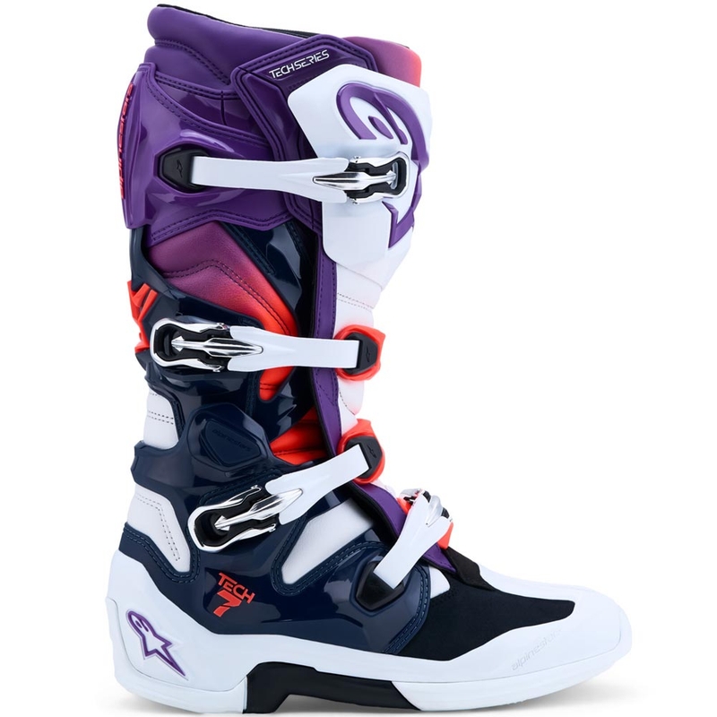 Alpinestars TECH 7 motokros čizme ljubičasto-bijelo-tamnoplavo-fluo crvene