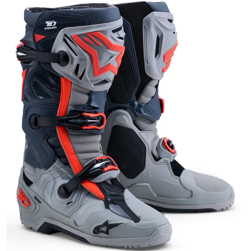 Alpinestars Tech 10 Enduro motociklističke čizme sive-tamno sive-fluo crvene