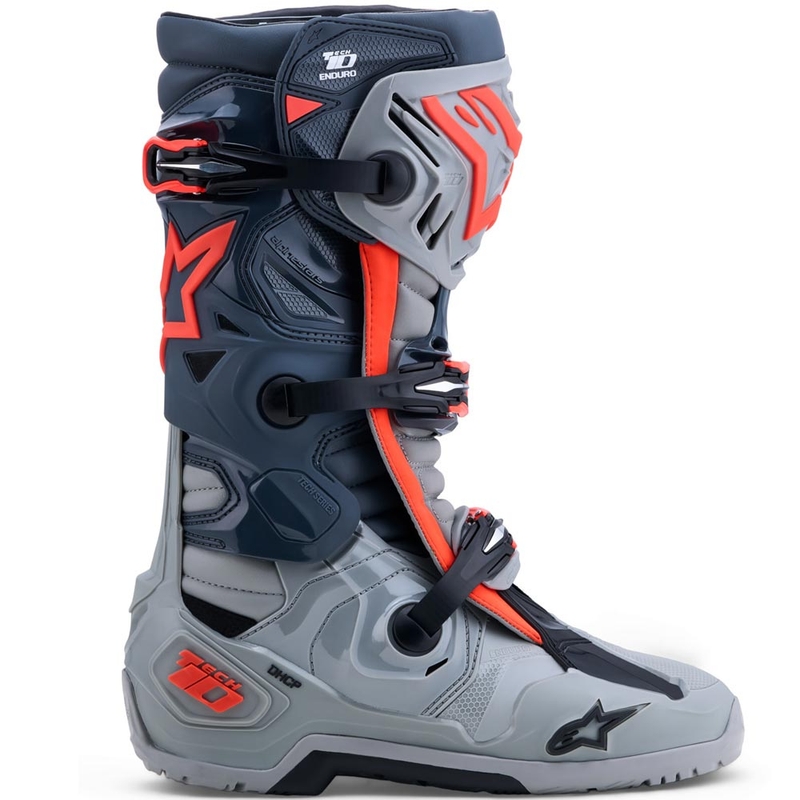 Alpinestars Tech 10 Enduro motociklističke čizme sive-tamno sive-fluo crvene