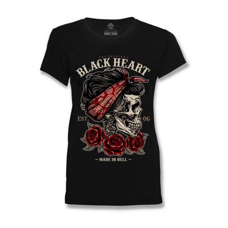 Ženska majica kratkih rukava Black Heart Pin Up Skull
