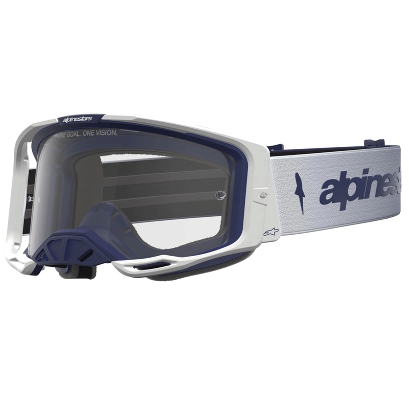 Alpinestars Vision 8 Amber plavo-bijele motokros naočale s prozirnim pleksiglasom