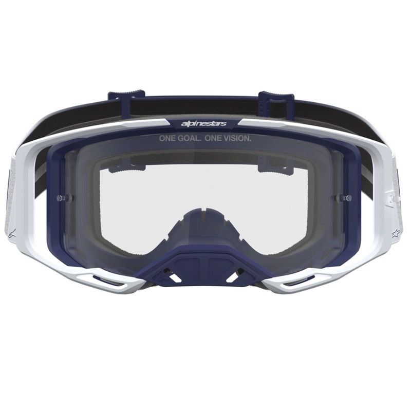 Alpinestars Vision 8 Amber plavo-bijele motokros naočale s prozirnim pleksiglasom