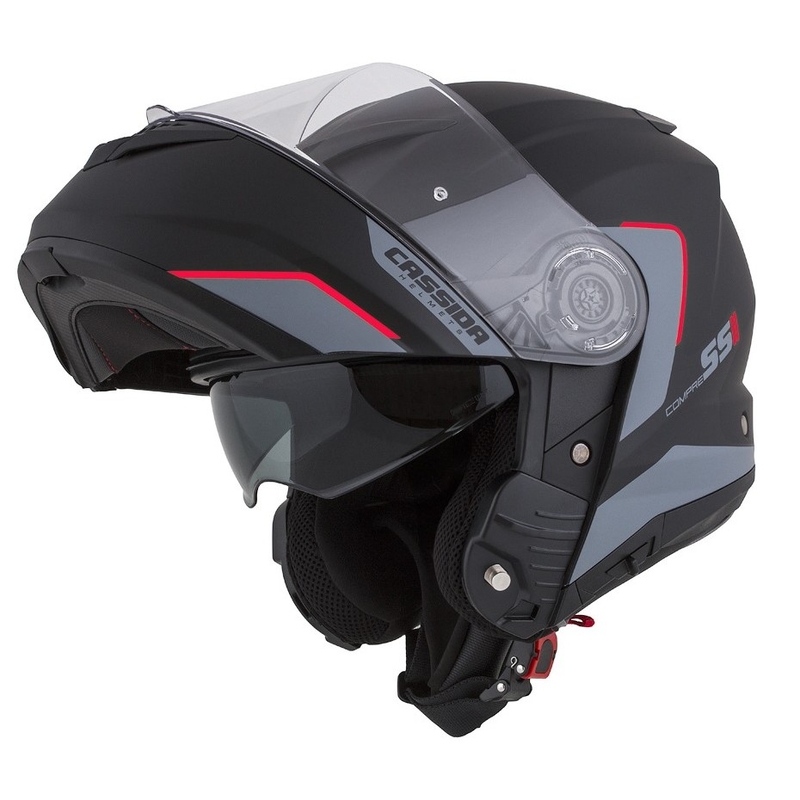 Motociklistička kaciga na preklop Cassida Compress 2.0 Refraction crno-sivo-crvena