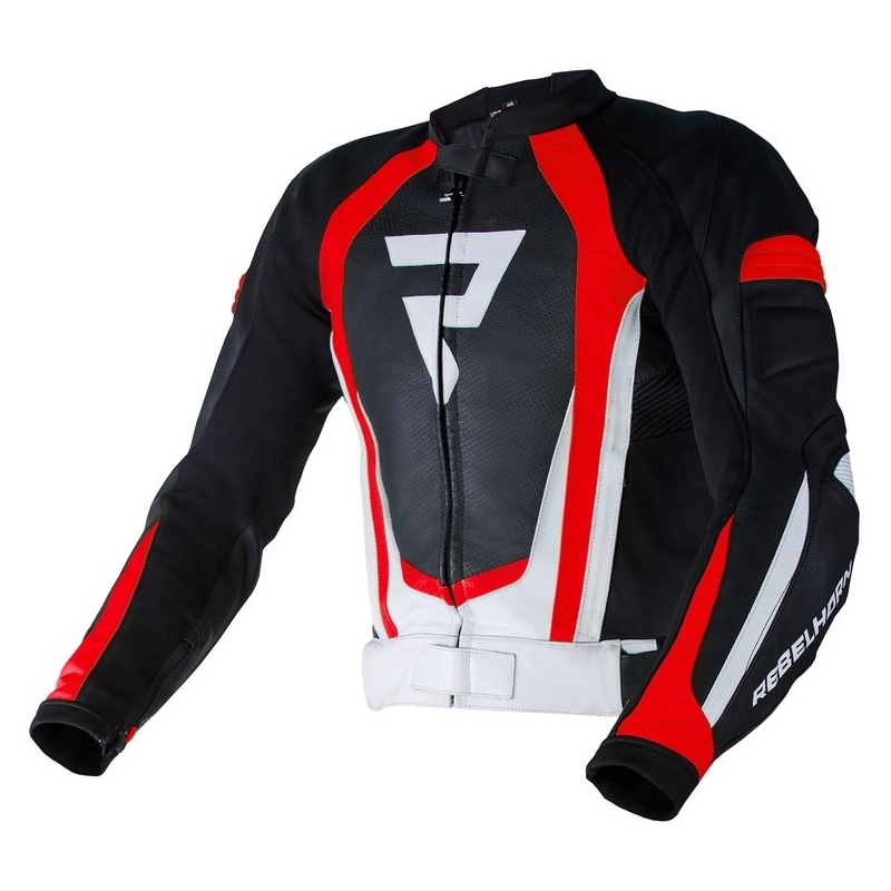 Motociklistička jakna Rebelhorn Piston II PRO crno-bijela-fluo crvena rasprodaja
