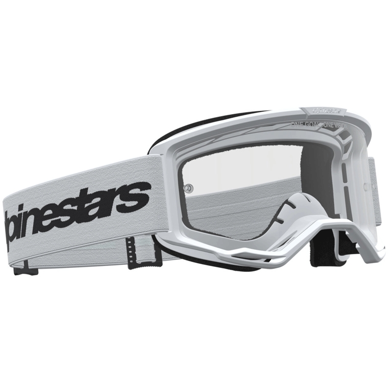 Alpinestars Vision 3 Wordmark motokros naočale bijelo-crne s prozirnim pleksiglasom