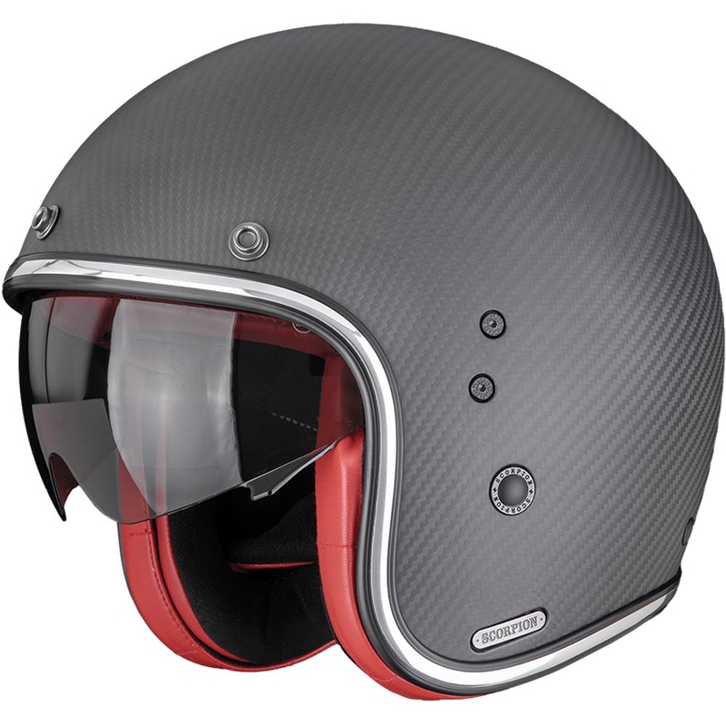 Motociklistička kaciga Scorpion Belfast II Carbon Solid otvorenog tipa, mat crno-crvena