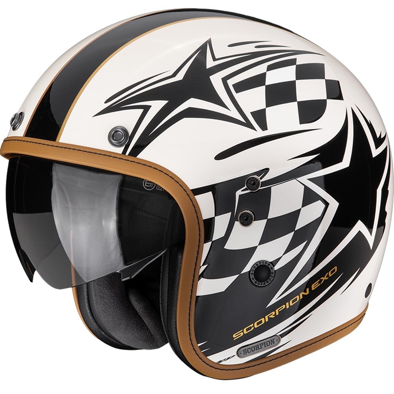 Motociklistička kaciga Scorpion Belfast II Flagstone otvorenog tipa, krem-crna
