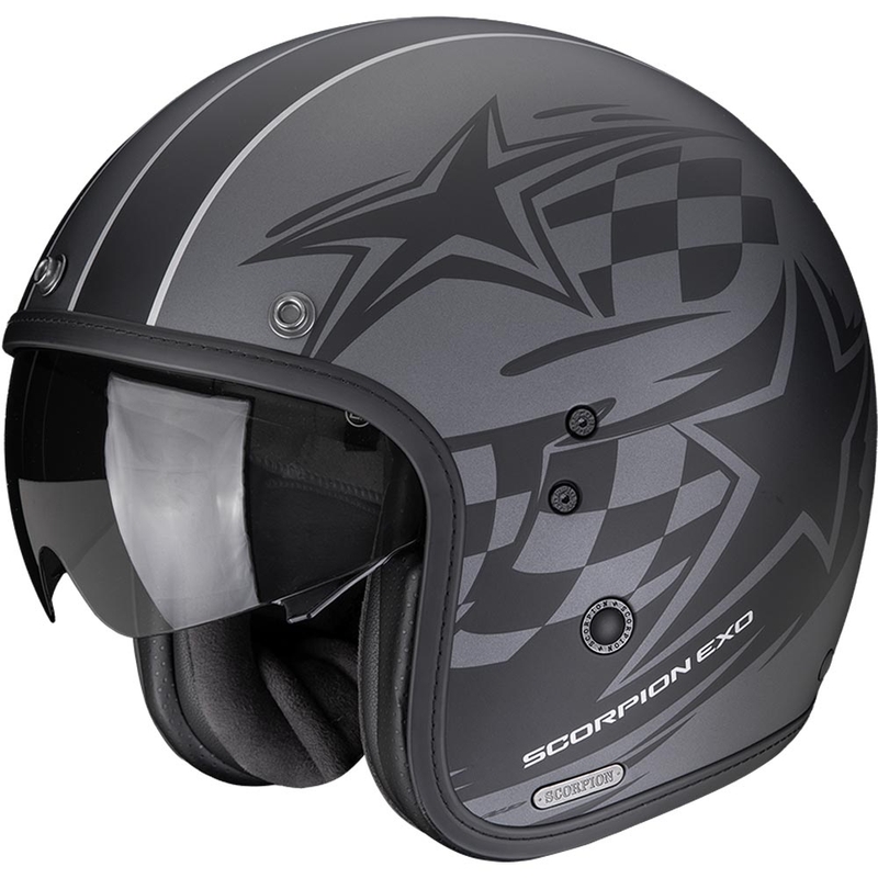 Motociklistička kaciga Scorpion Belfast II Flagstone otvorenog tipa, mat srebrno-crna