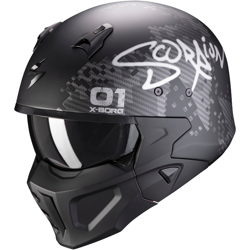 Otvorena kaciga s maskom Scorpion COVERT-X Xborg crno-srebrna