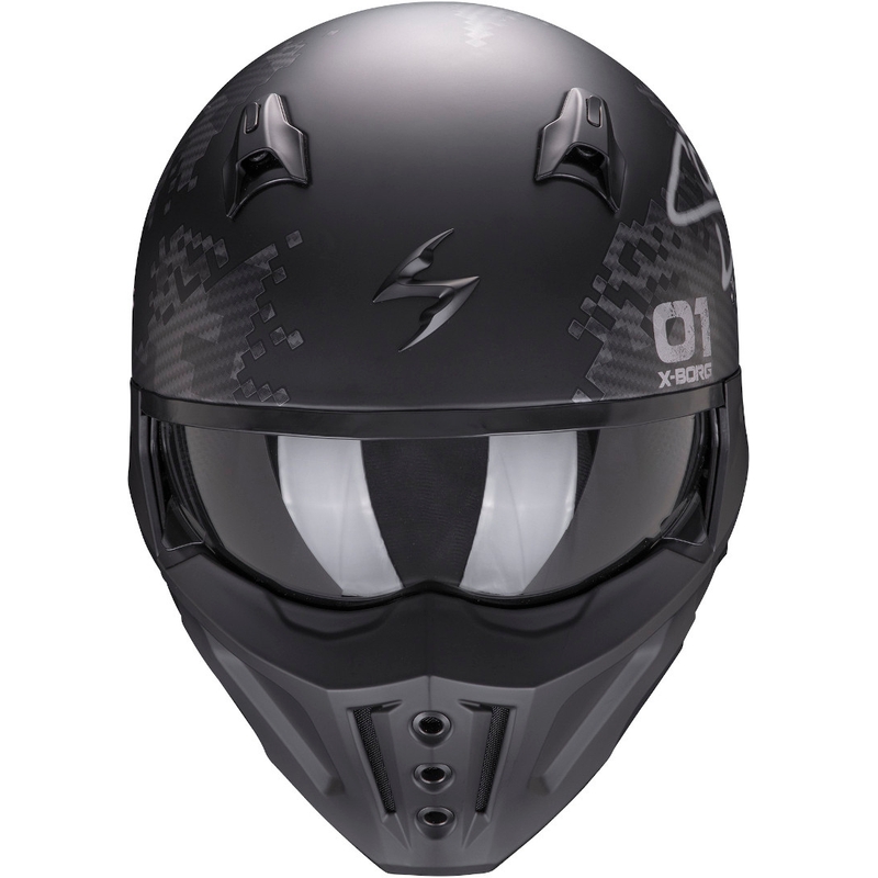 Otvorena kaciga s maskom Scorpion COVERT-X Xborg crno-srebrna