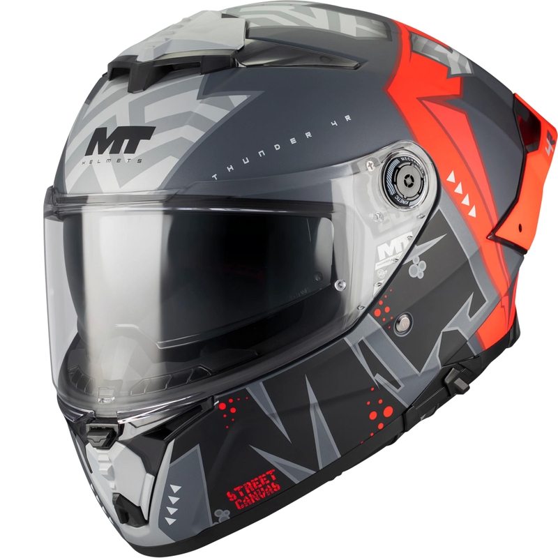 Integralna motociklistička kaciga MT Thunder 4 R SV Canvas C5 crno-sivo-crvena